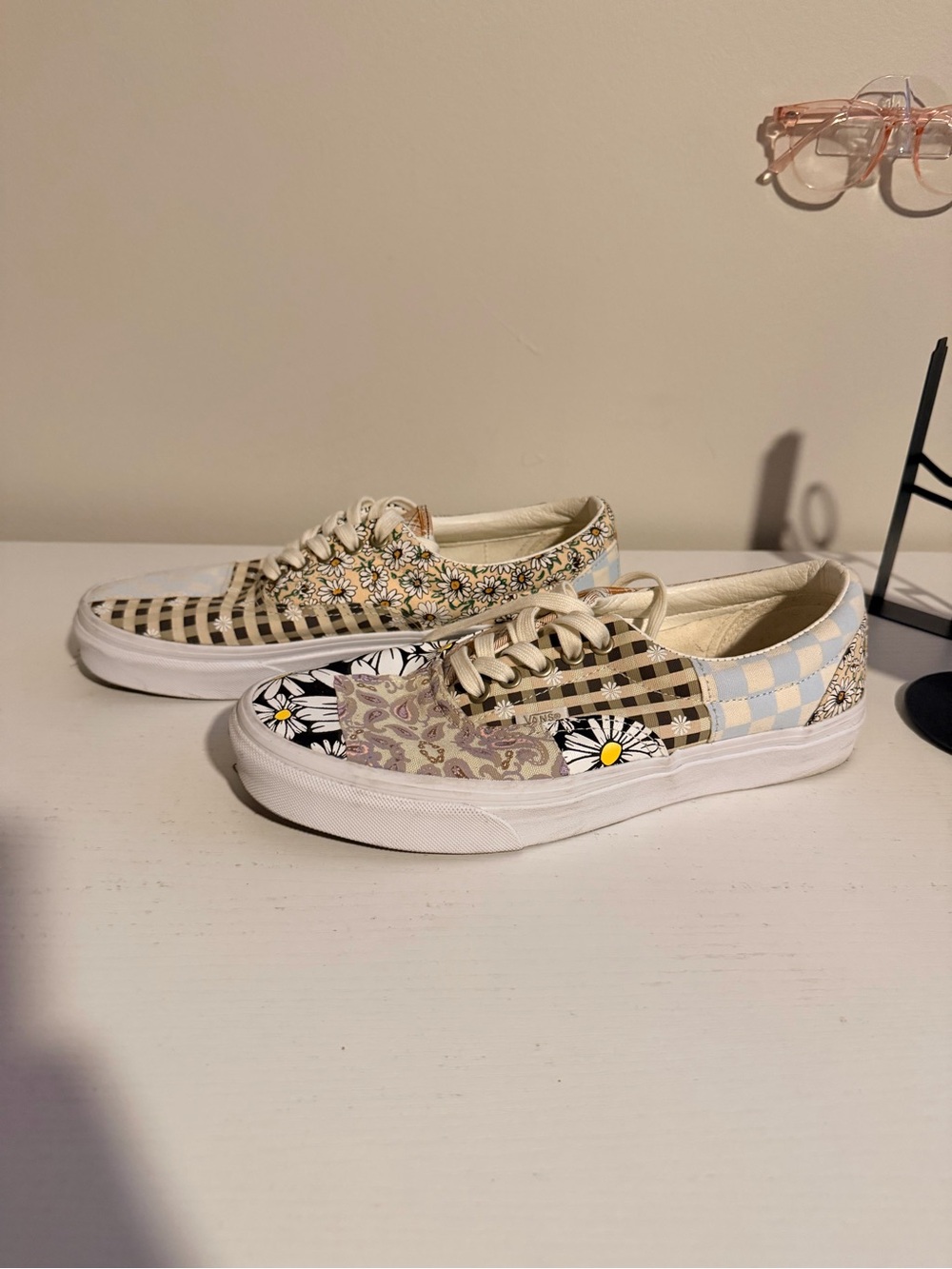 Vans Women's Patchwork Pattern Low Top Sneakers - Cream, Black & Light Blue - Picture 7 of 7